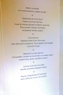 Bellini Brunch Menu on Belmond British Pullman