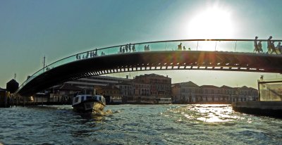 Crossing under the controversial Constitution Bridge on the Grand Canal in Venice