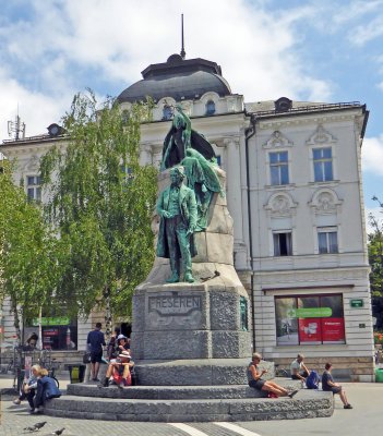 Statue of Slovenia's national poet, France Preseren, in the town square of Ljubljana