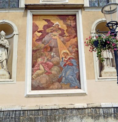 Mural on wall of St. Nicholas's Church, Ljubljana