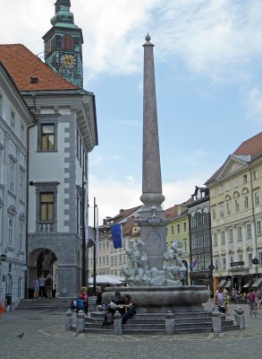 Replica of the original Fountain of the Three Carniolan Rivers (1751) in Ljubljana, Slovenia
