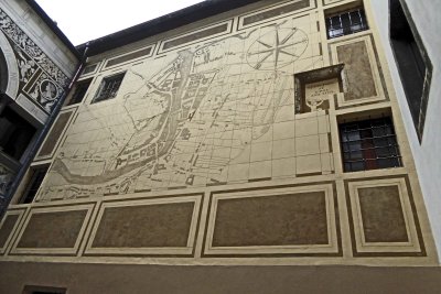 Historic map of Ljubljana on the wall of City Hall