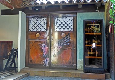 Doors to kitchen at restaurant Sokol in Ljubljana
