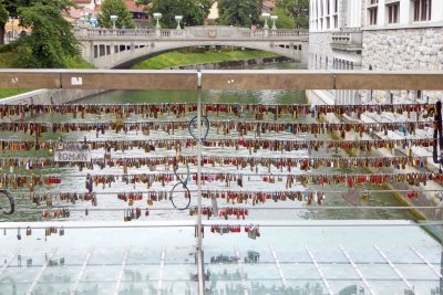 Ljubljana's 'Butcher's Bridge' is covered with locks from lovers who throw away the key in the river