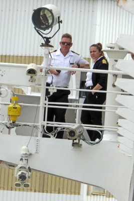 Captain and Staff Captain of the Azamara Pursuit supervising docking in Sibernik