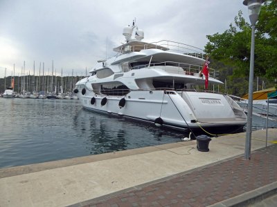 There are a few yachts anchored in Skradin Marina