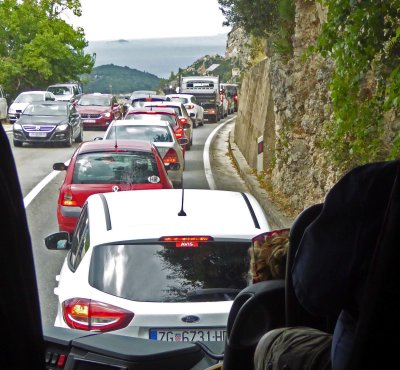 Traffic jam added an hour and 15 minutes to our return from the Konavle Valley, Croatia