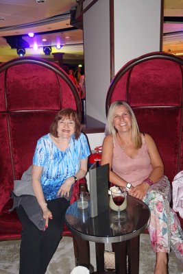 Susan and Mel in the Living Room of the Azamara Pursuit for a nightcap