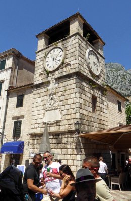 Kotor, Montenegro Clock Tower (1602) leans toward the sea after 1667 earthquake