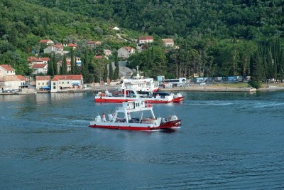 The only ferry on Kotor Bay (known locally as 'trajekt') leaves Kamenari, Montenegro