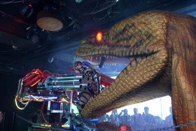 The snake is one of the good guys at Robot Restaurant