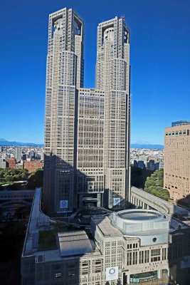 Looking at Tokyo Metropolitan Government Building (Tokyo Tocho) from our hotel room