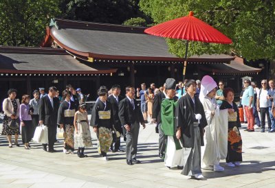 Japanese Groom and Bride at Meji Shrine