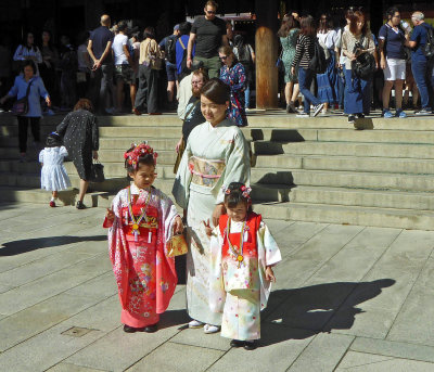 Japanese girls celebrate a rite of passage at ages 3 and 7 at Meji Shrine
