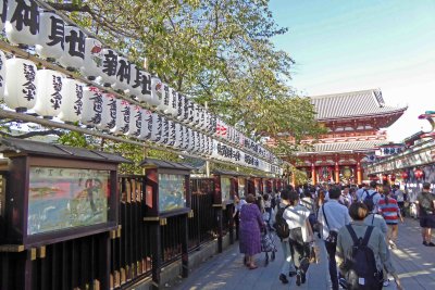 Lanterns decorate the street to Sensoji Temple