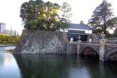 The stone wall above the moat of the Imperial Palace dates to the 14th century