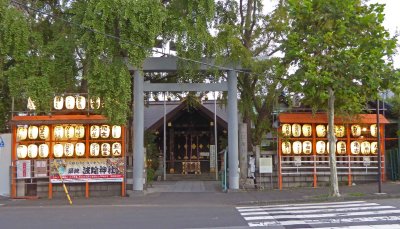Namiyoke Inari (protection from waves) Shrine with lighted lanterns