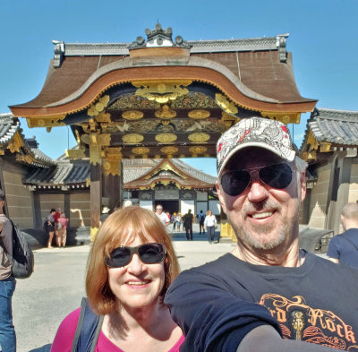 In front of Chinese-style Karamon Gate into Nijo Castle in Kyoto