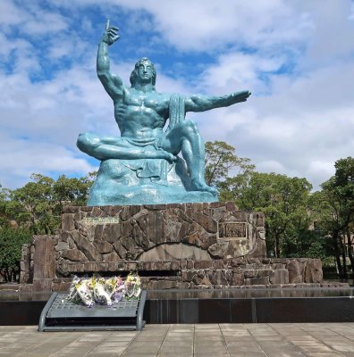 Nagasaki Peace Statue is 32.8 feet tall and represents a mixture of western and eastern art, religion, and ideology