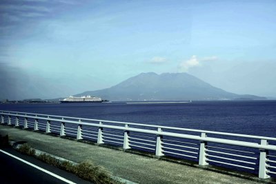 Westerdam docked in the shadow of Sakurajima Volcano