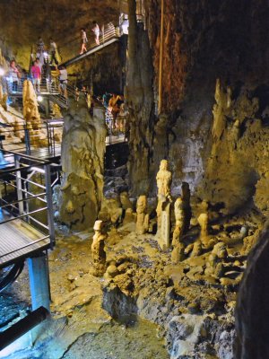 Stalagmites that resemble carved statues in Gyokusendo Cave