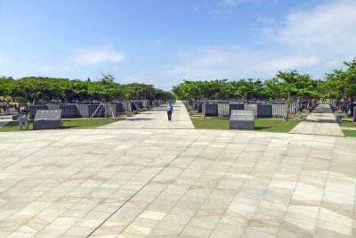 Peace Memorial Park has concentric arcs of wavelike black granite stelai 