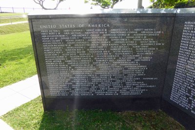 United States section of Peace Memorial Park contains the names of 14,009 Americans who died