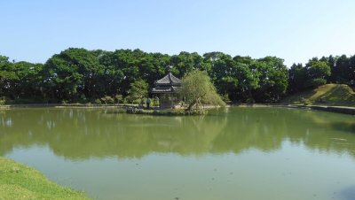 Chinese-style hexagonal pavilion in Shikina-en gardens