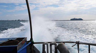 Taking a high-speed ferry from Ishigaki Island to Taketomi Island, Japan