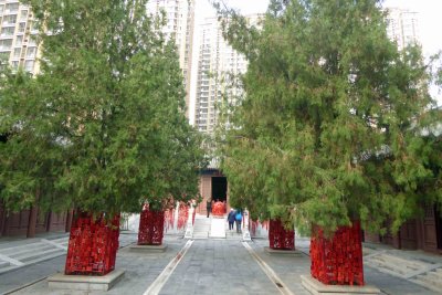 Trees with wishes on path to side temple at Tianjin Confucian Temple Complex