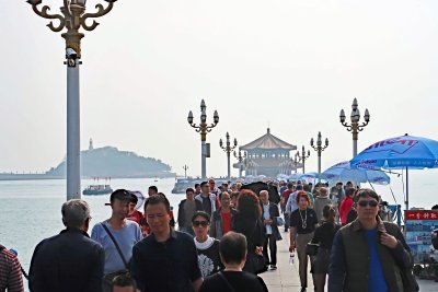 Crowds on Zhaoqiao Pier in Qingdao, China
