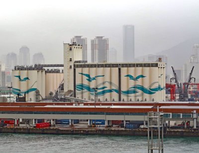 Mural on grain silos at Busan, Korea Port