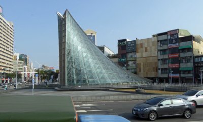 Side view of Formosa Boulevard Subway entrance in Kaohsiung, Taiwan