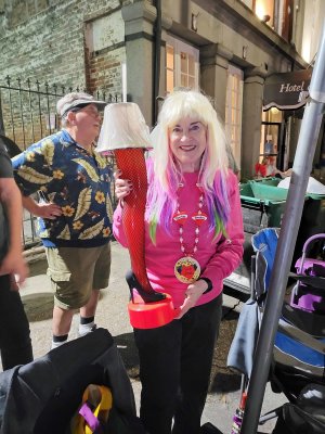 Susan with Leg Lamp Drink at Krewe of Muses Parade