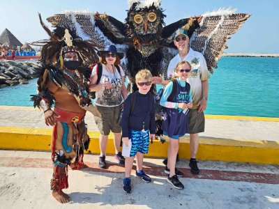 Mayan Warrior costumes on the pier at Progreso, Mexico