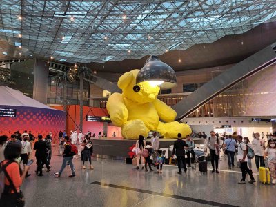 23 ft tall Bronze Teddy Bear at Hamad International Airport in Doha
