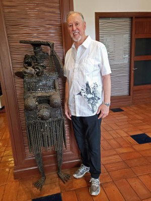 Statue made from old typewriter, bicycle chains, etc.