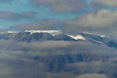 Long zoom of Mount Kilimanjaro snowcap