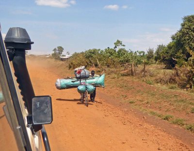 Pushing a loaded bicycle uphill