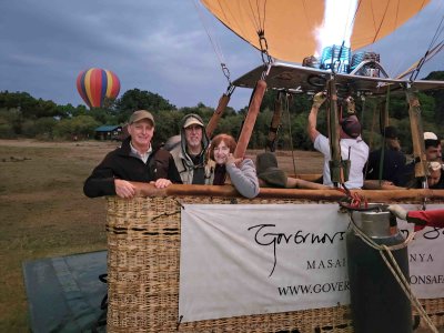 In the hot air balloon basket