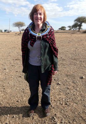 Susan wearing Maasai Shuka (cloak) and Necklace