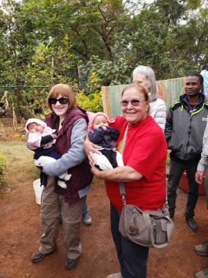 Susan & Carol holding twins