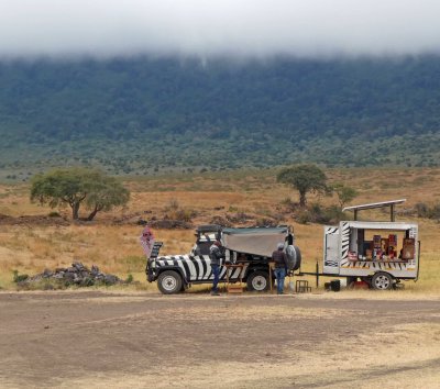 A coffee-snack truck in Ngorongoro Crater