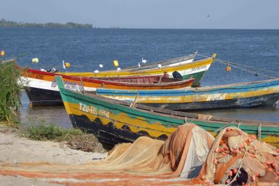 Fishing boats & nets on Lake Victoria
