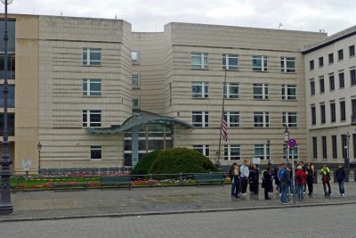 The United States Embassy is next to the Brandenburg Gate in Berlin