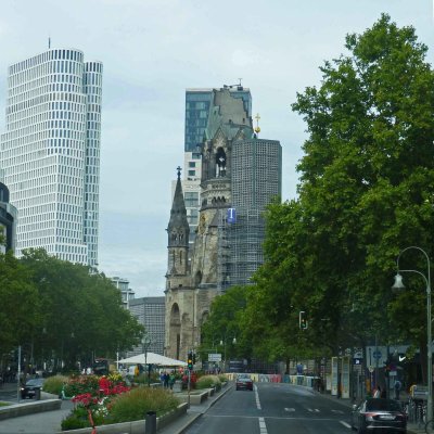 Approaching the Kaiser Wilhelm Memorial Church on the Tauentzienstrasse in Berlin