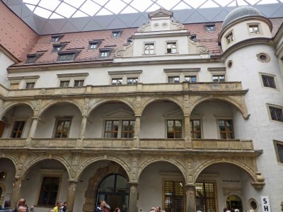 Small courtyard in Dresden Palace has been covered and is used for ticket sales for museums