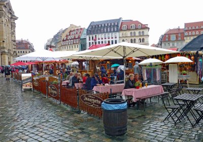 Umbrellas provided shelter for our beer, brats, and french fry lunch