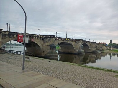 Augustus Bridge (1731) crosses the Elbe River in Dresden, Germany