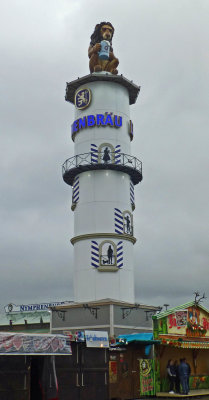 The lion atop the Lowenbrau tower rotates